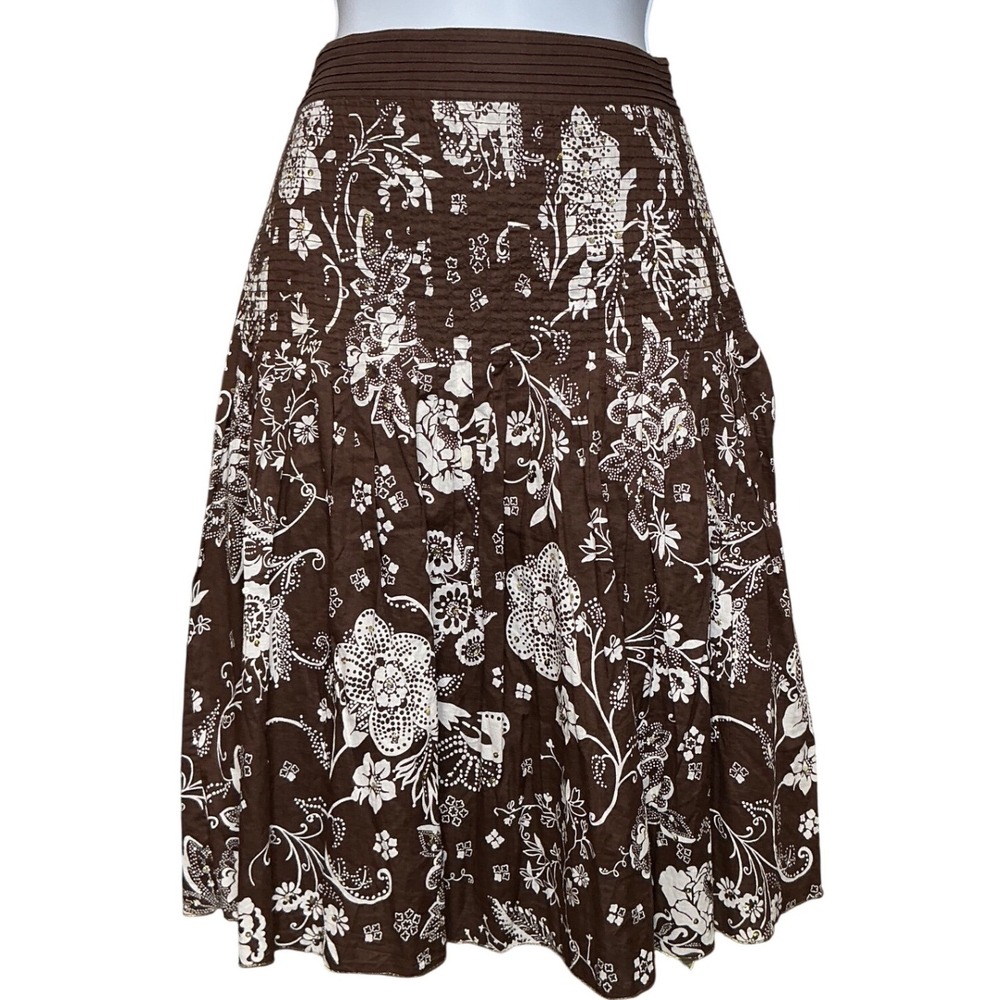 Vintage Esprit Womens Brown Floral Sequin Midi Skirt Sz 4 Bold Boho Gypsy Flowy
